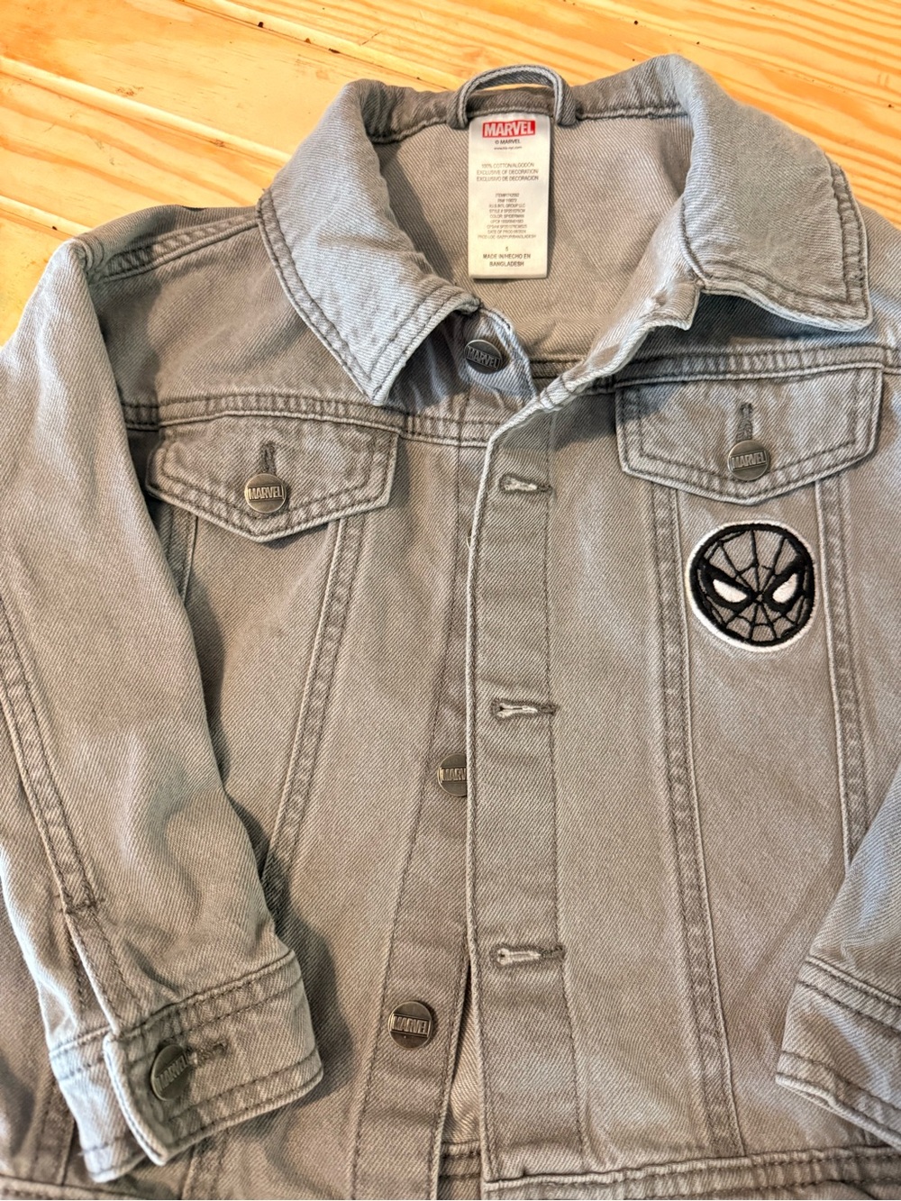 Marvel Kids Light Gray Denim Jean Jacket with Spider Logo